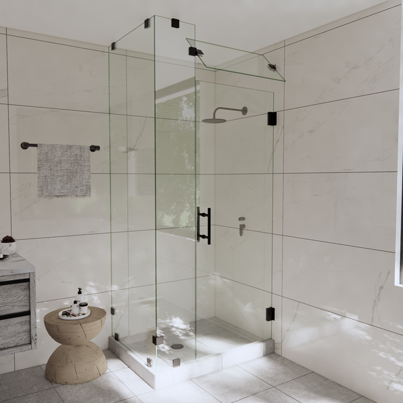 Left Open Corner Shower Door with Steam Shower Transom