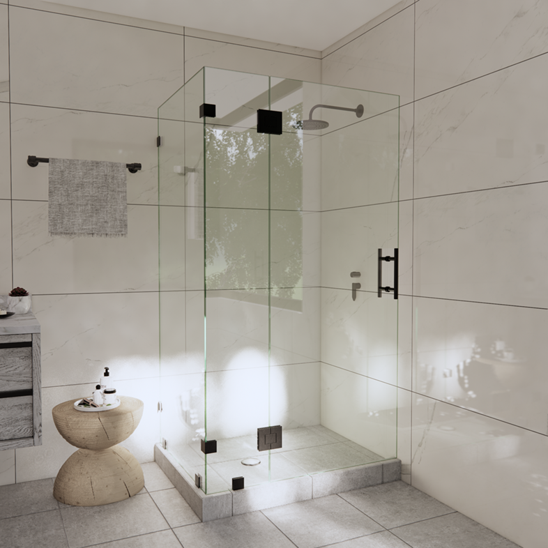 Right Open Corner Shower Door with Glass-to-Glass Hinge