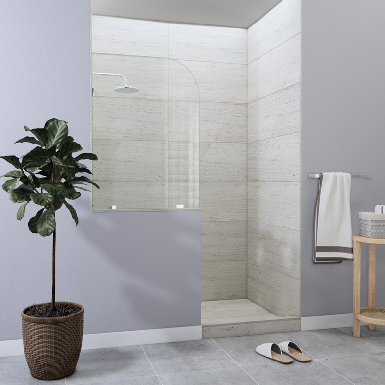 Right Open Single Shower Round Screen with left knee Wall