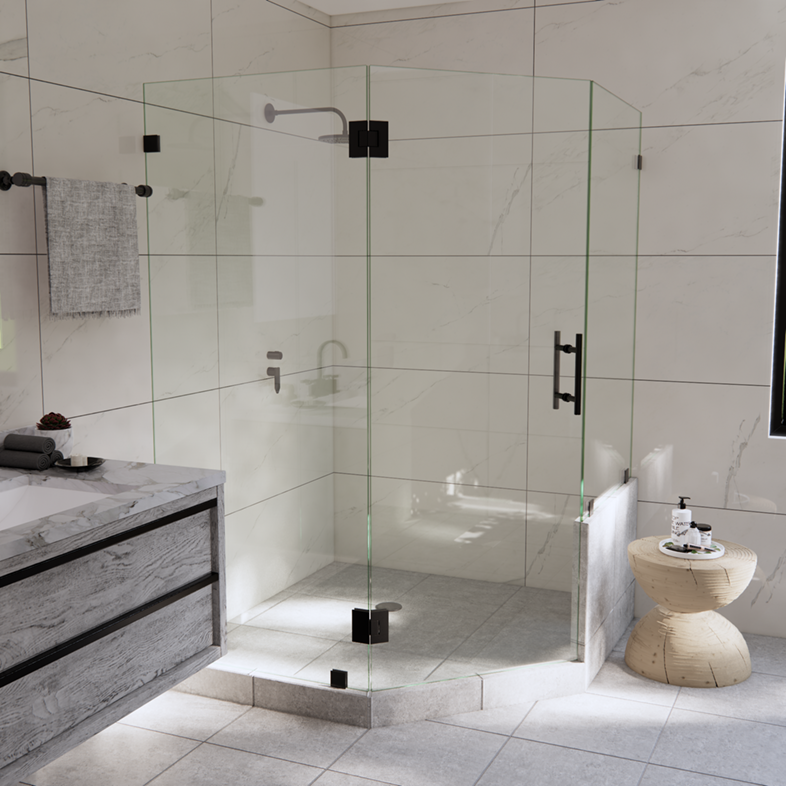 Right Open Neo Angle Shower Door with Right Knee Wall