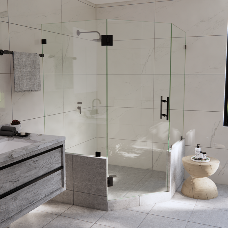 Right Open Neo Angle Shower Door with Two Knee Walls