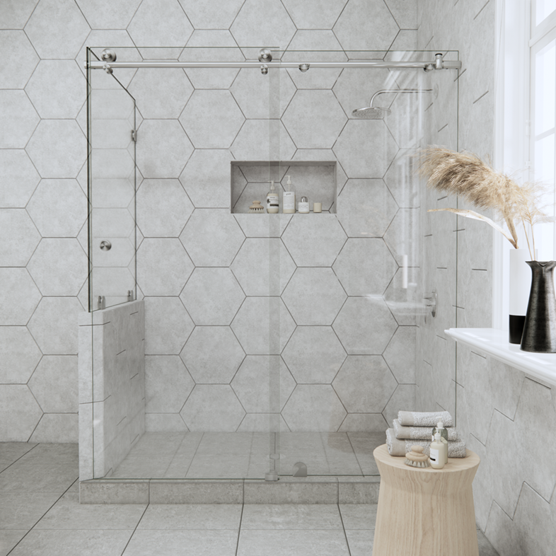 Right Open Metro Sliding Corner Shower Door with Left Knee Wall