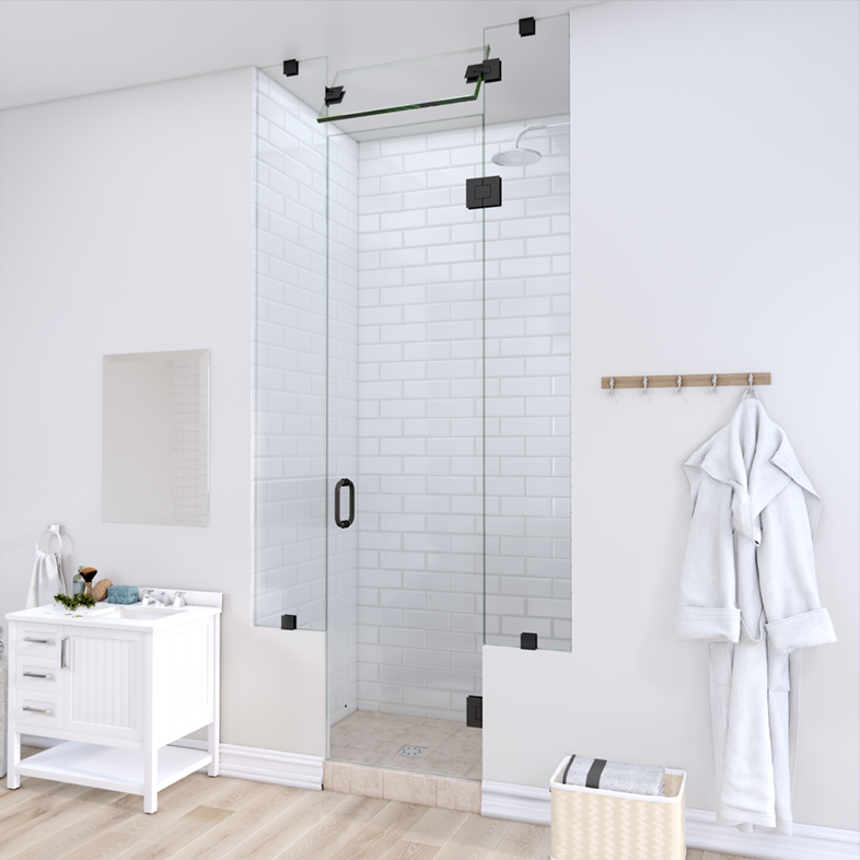 Left Open Door & Panel Shower Door with Two Knee Walls & Steam Shower Transom