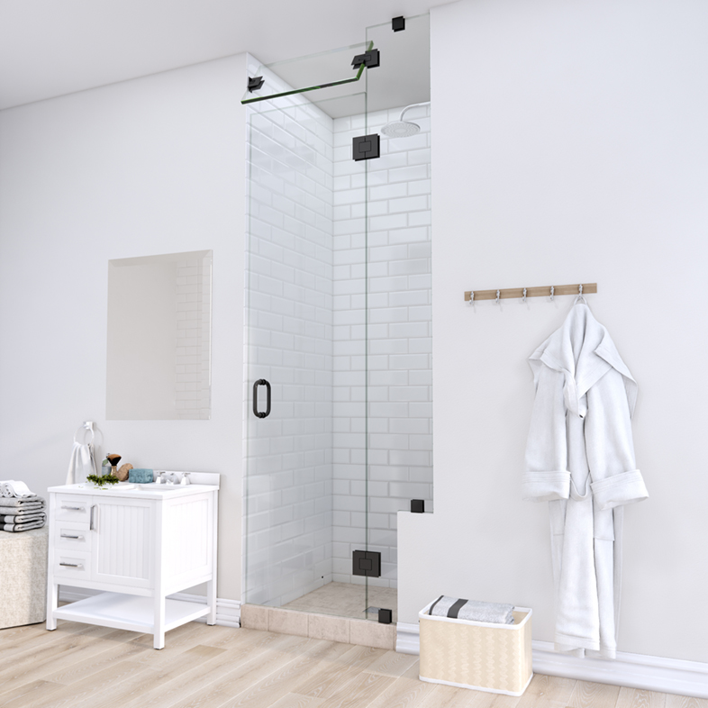 Left Open Door & Panel Shower Door with Right Knee Wall & Steam Shower Transom