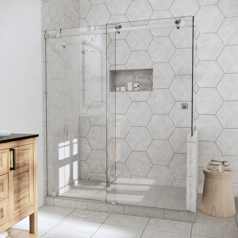 Left Open Quadro Sliding Shower Door with Right Knee Wall
